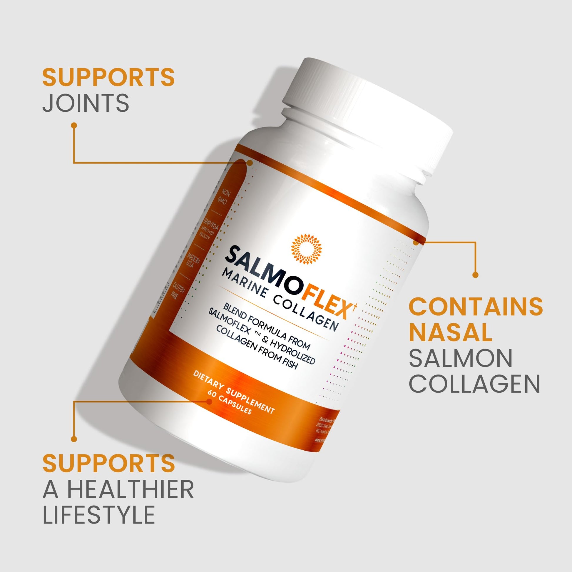 VITASEI Salmoflex Marine Collagen Peptides Pills W/Hyaluronic Acid, Vitamin C, D, E | Salmon Supplements - Hair, Skin, Nails | Multivitamin for Women & Men | Knee, Joint Relief - 60 Capsules - Maple Wellness Supplements