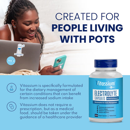 Vitassium Electrolyte Capsules, Electrolytes for The Management of POTS and High Sodium Diets (500mg Sodium - 100mg Potassium) - Maple Wellness Supplements