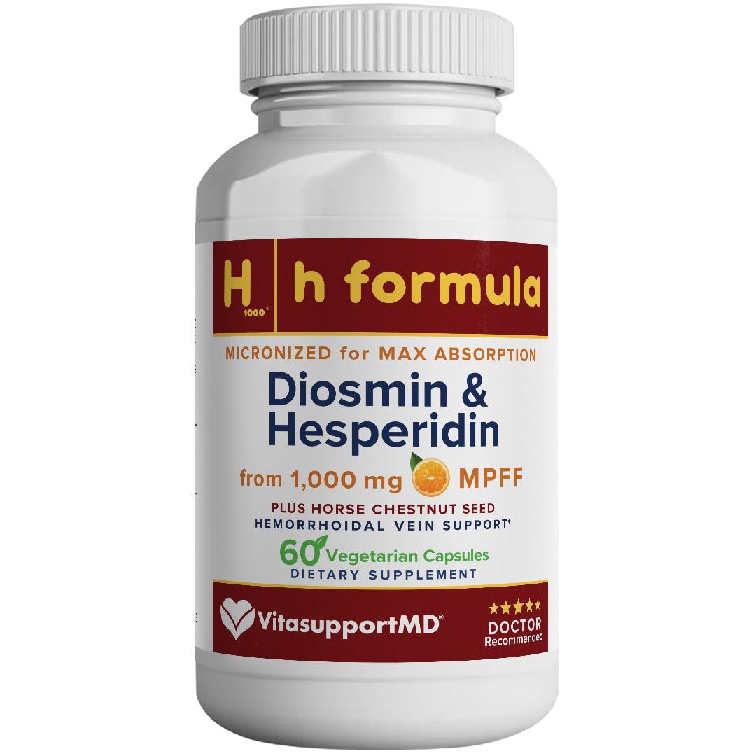 VITASUPPORTMD H Formula Diosmin Hesperidin 1000mg, Horse Chestnut Extract 300mg, Hemorrhoidal Vein Support, Micronized MPFF Bioflavonoids Supplement for Hemorrhoidal Vein Health Support, 60 Capsules - Maple Wellness Supplements