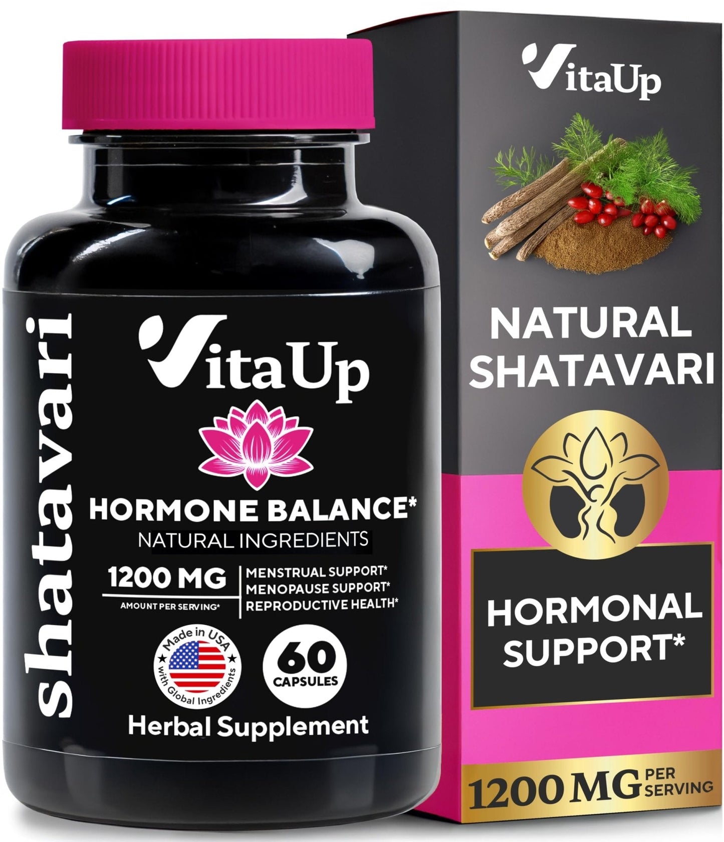 VitaUp Shatavari Capsules for Women 1200mg - USA Made Shatavari Root Supplement for Normal Hormonal Support, Menopause & Menstrual Wellness - 60 Vegan Capsules - Maple Wellness Supplements