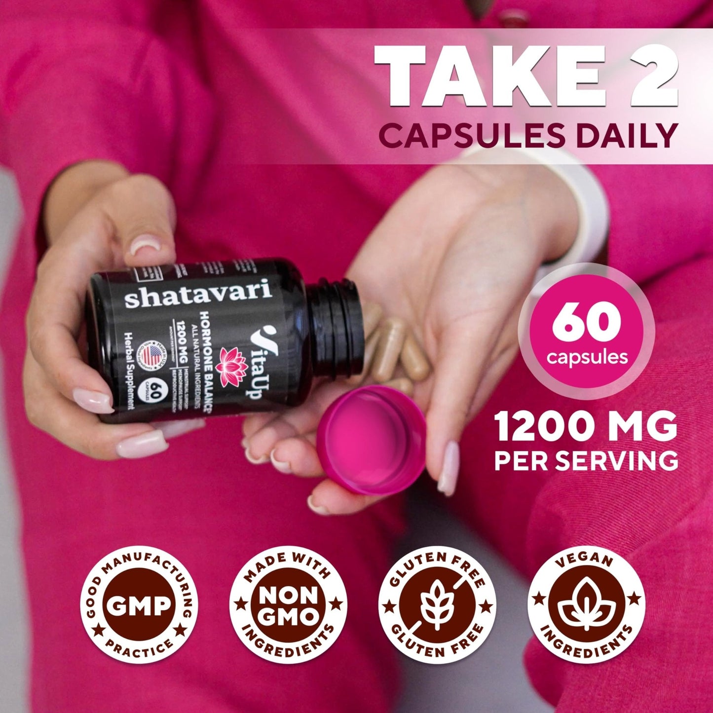 VitaUp Shatavari Capsules for Women 1200mg - USA Made Shatavari Root Supplement for Normal Hormonal Support, Menopause & Menstrual Wellness - 60 Vegan Capsules - Maple Wellness Supplements