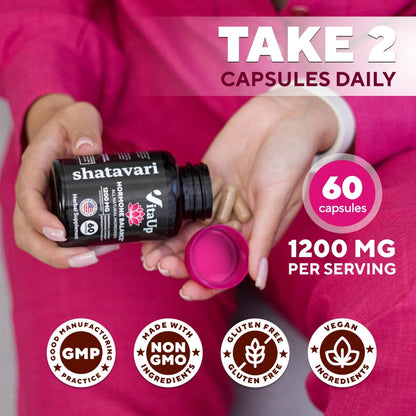 VitaUp Shatavari Capsules for Women 1200mg - USA Made Shatavari Root Supplement for Normal Hormonal Support, Menopause & Menstrual Wellness - 60 Vegan Capsules - Maple Wellness Supplements