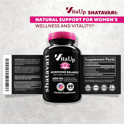 VitaUp Shatavari Capsules for Women 1200mg - USA Made Shatavari Root Supplement for Normal Hormonal Support, Menopause & Menstrual Wellness - 60 Vegan Capsules - Maple Wellness Supplements