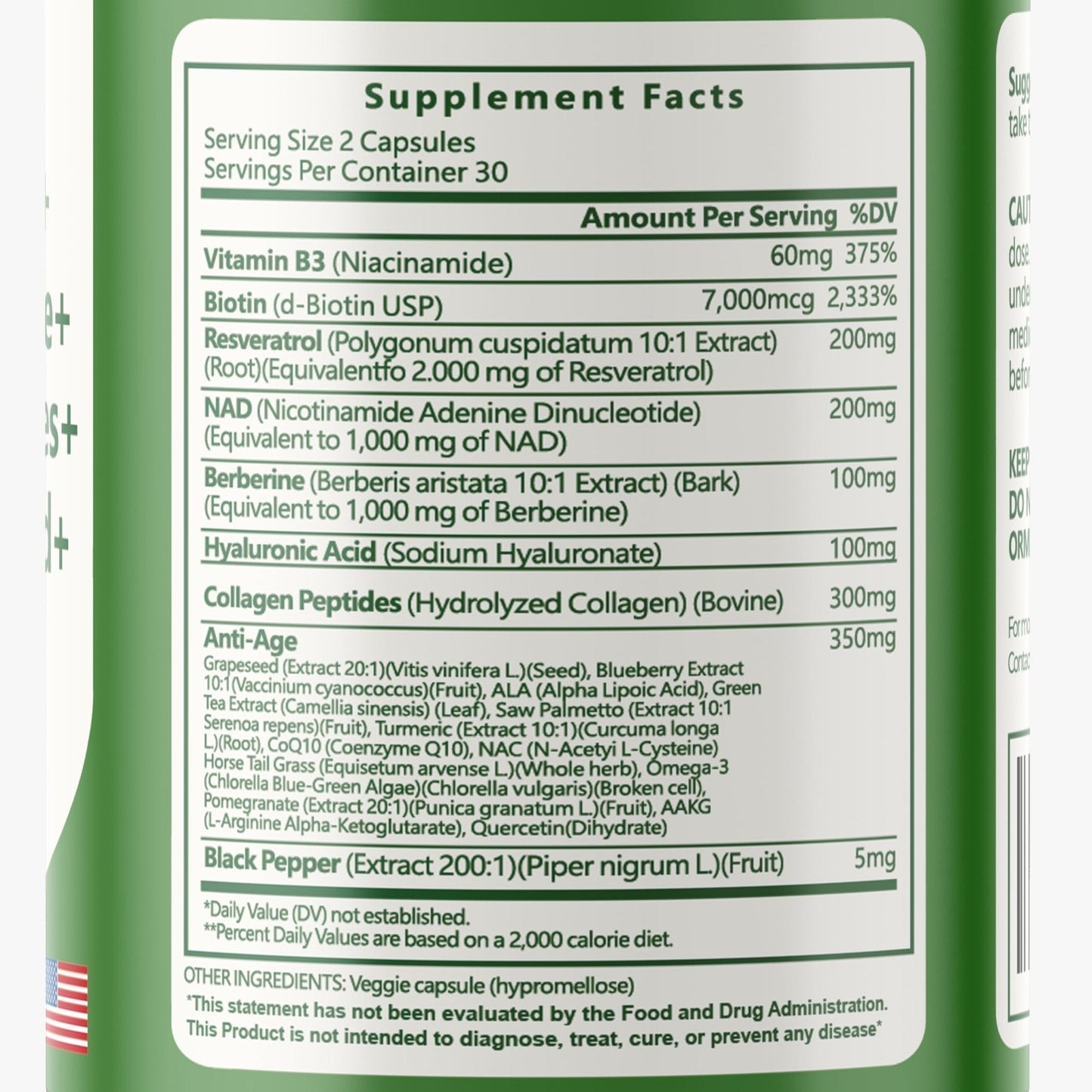 vitaxmin NAD Resveratrol Supplement 200mg with Berberine NAC Collagen - Nicotinamide Riboside NMN NADH CoQ10 Biotin Hyaluronic Acid - Hair Skin Nails Supplement - 60 Capsules - Maple Wellness Supplements