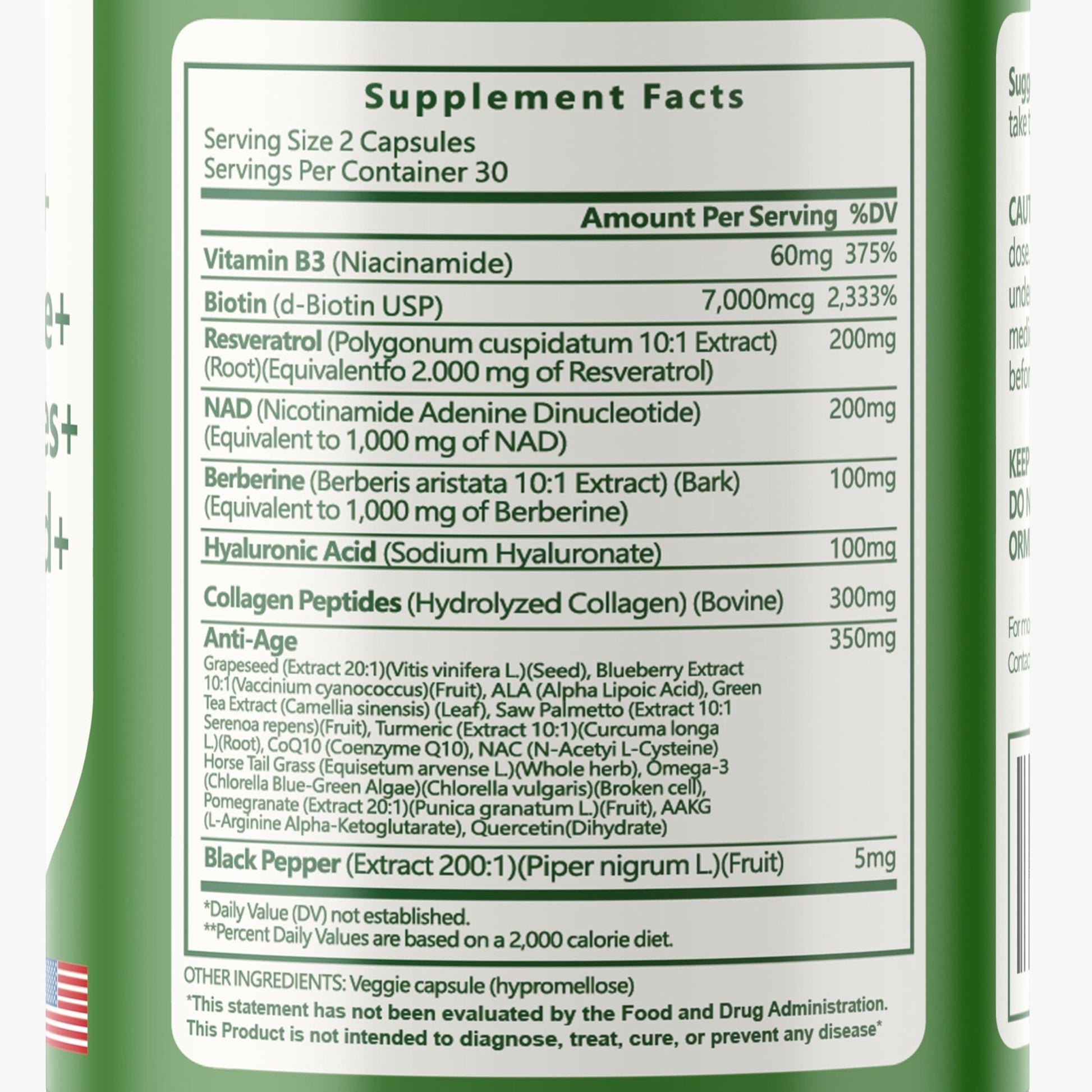 vitaxmin NAD Resveratrol Supplement 200mg with Berberine NAC Collagen - Nicotinamide Riboside NMN NADH CoQ10 Biotin Hyaluronic Acid - Hair Skin Nails Supplement - 60 Capsules - Maple Wellness Supplements