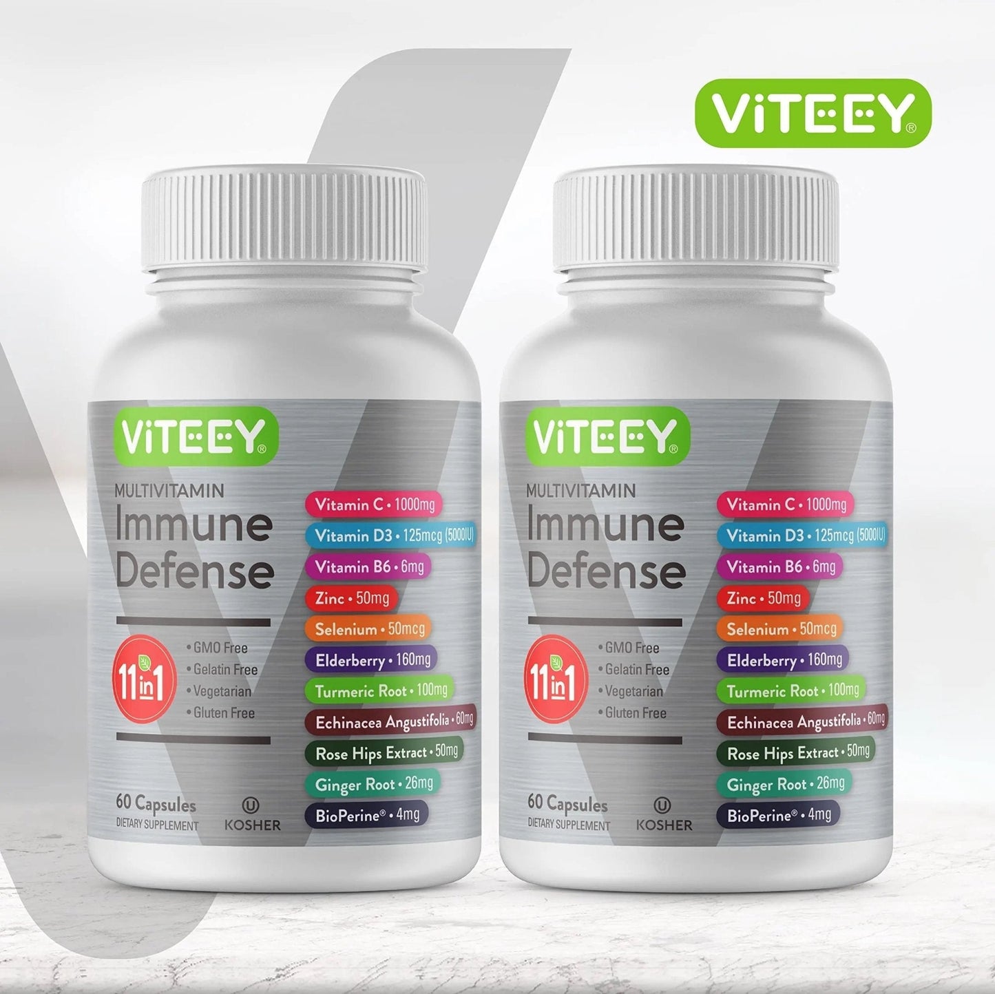 VITEEY 11 in 1 Immune Support Supplement - Immune Defense with Vitamin D3, B6, Echinacea, Turmeric, Rose-HIPS, Selenium - Maple Wellness Supplements