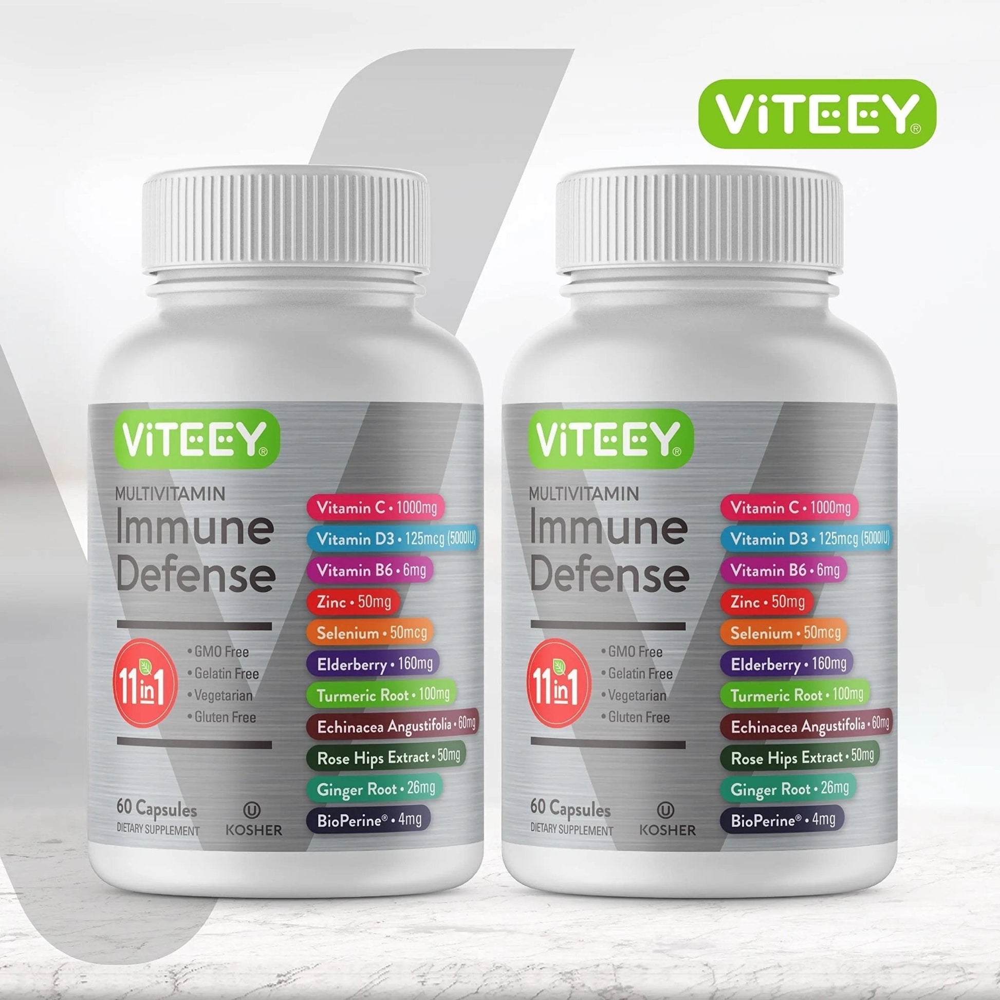 VITEEY 11 in 1 Immune Support Supplement - Immune Defense with Vitamin D3, B6, Echinacea, Turmeric, Rose-HIPS, Selenium - Maple Wellness Supplements