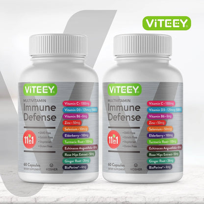 VITEEY 11 in 1 Immune Support Supplement - Immune Defense with Vitamin D3, B6, Echinacea, Turmeric, Rose-HIPS, Selenium - Maple Wellness Supplements