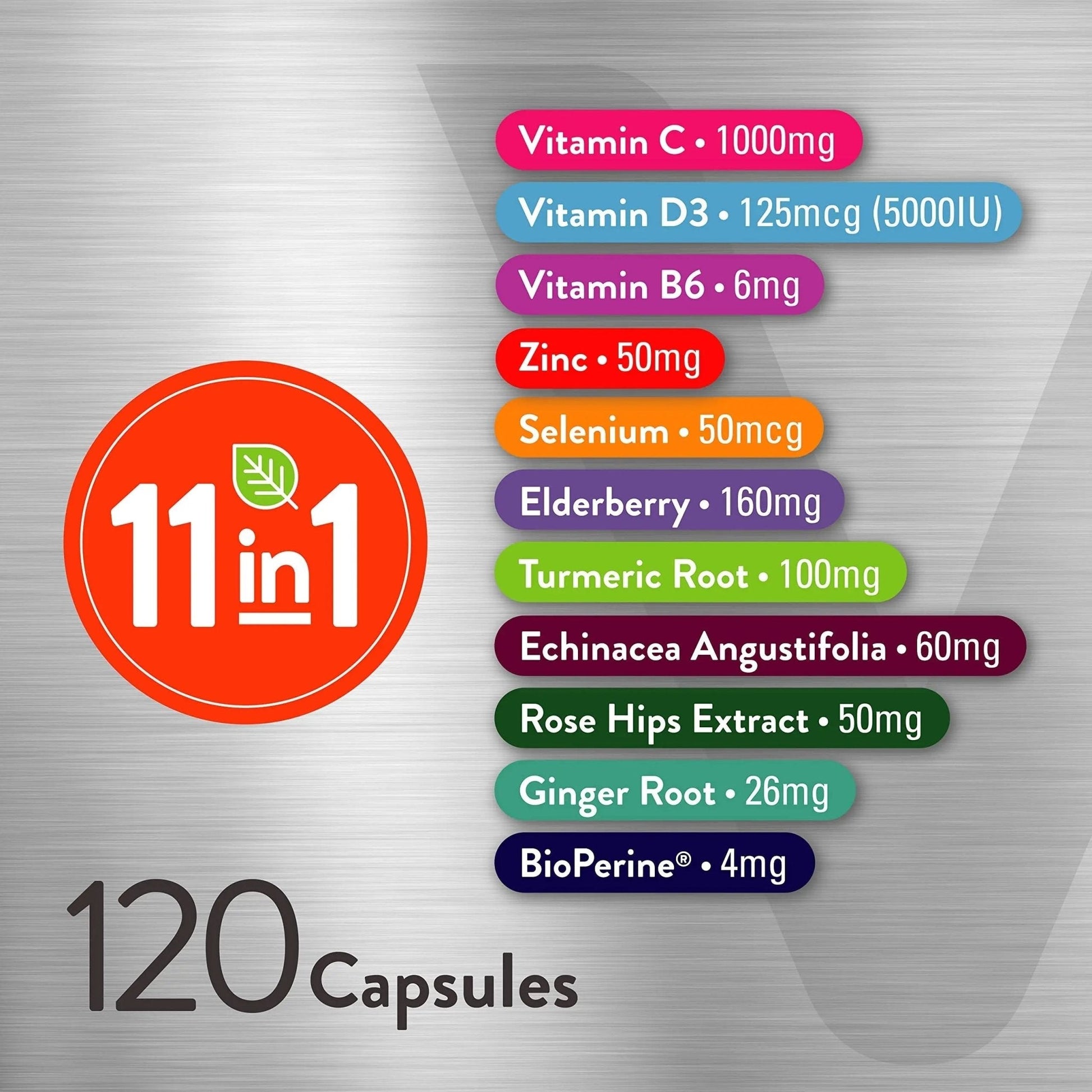 VITEEY 11 in 1 Immune Support Supplement - Immune Defense with Vitamin D3, B6, Echinacea, Turmeric, Rose-HIPS, Selenium - Maple Wellness Supplements