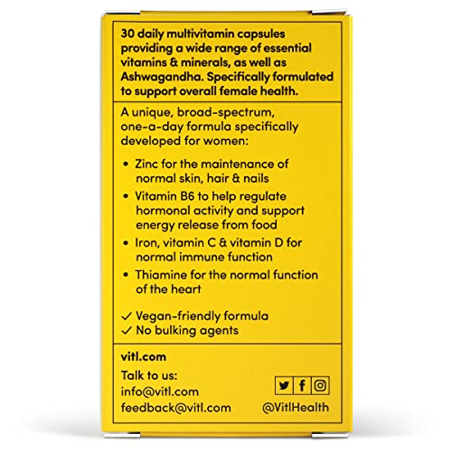 Vitl Female Multivitamin & Minerals Supplement - 30 Vegan Capsules - 21 Essential Active - Maple Wellness Supplements