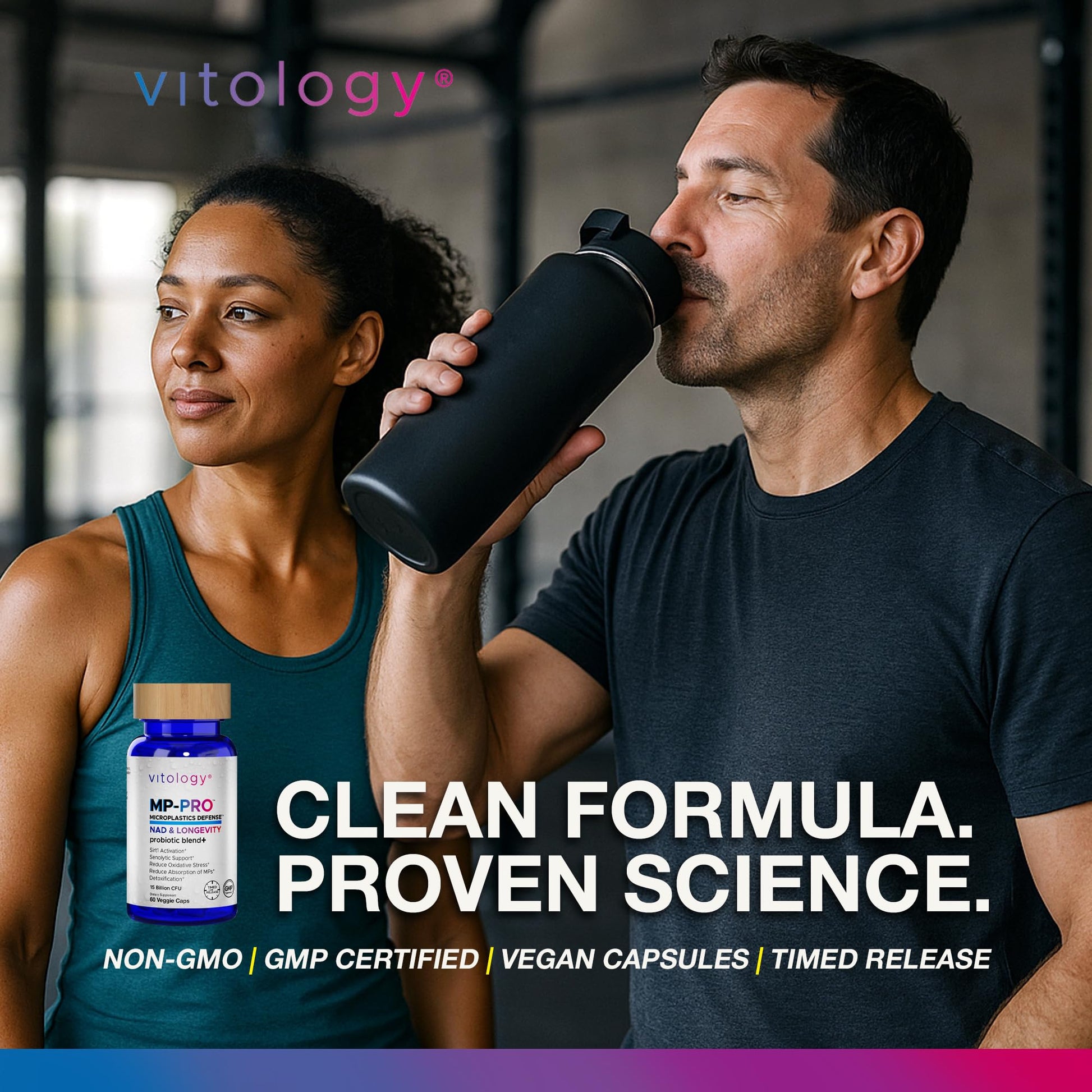 Vitology MP-PRO Microplastics Defense | 15 Billion CFU Probiotic + Antioxidant Blend | NMN, NAC, Glutathione, Resveratrol & Charcoal | Supports Cellular Detox, Longevity & Gut Health – 60 Capsules - Maple Wellness Supplements