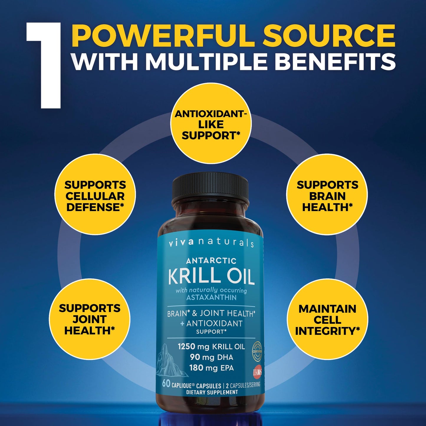 Viva Naturals Antarctic Krill Oil Omega 3 Supplements 1250 mg - DHA EPA Omega-3 & Astaxanthin Concentration for Joint Health, - Maple Wellness Supplements