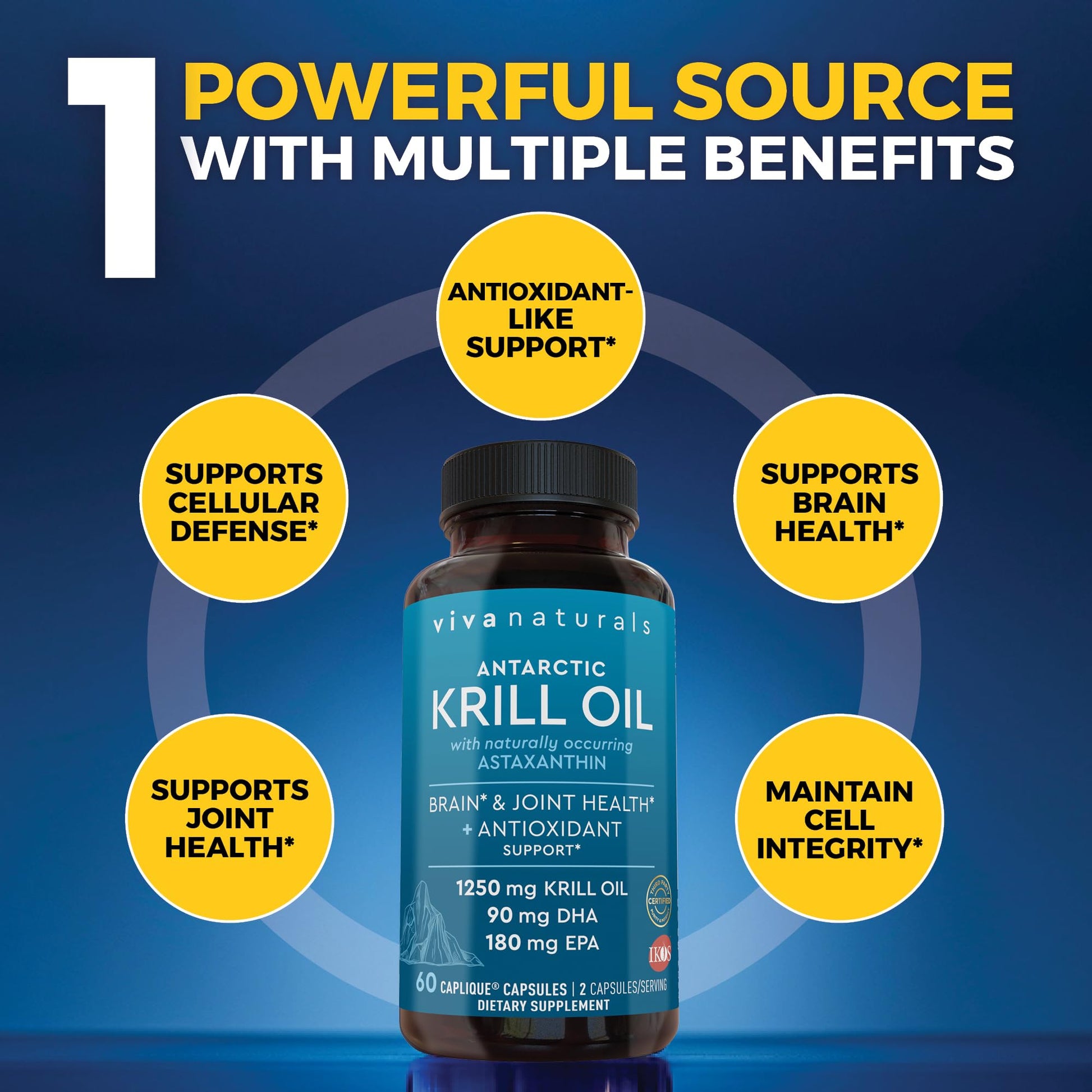 Viva Naturals Antarctic Krill Oil Omega 3 Supplements 1250 mg - DHA EPA Omega-3 & Astaxanthin Concentration for Joint Health, - Maple Wellness Supplements