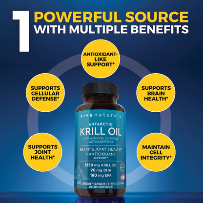 Viva Naturals Antarctic Krill Oil Omega 3 Supplements 1250 mg - DHA EPA Omega-3 & Astaxanthin Concentration for Joint Health, - Maple Wellness Supplements