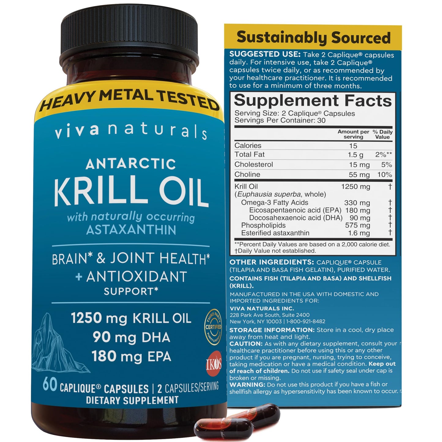 Viva Naturals Antarctic Krill Oil Omega 3 Supplements 1250 mg - DHA EPA Omega-3 & Astaxanthin Concentration for Joint Health, - Maple Wellness Supplements