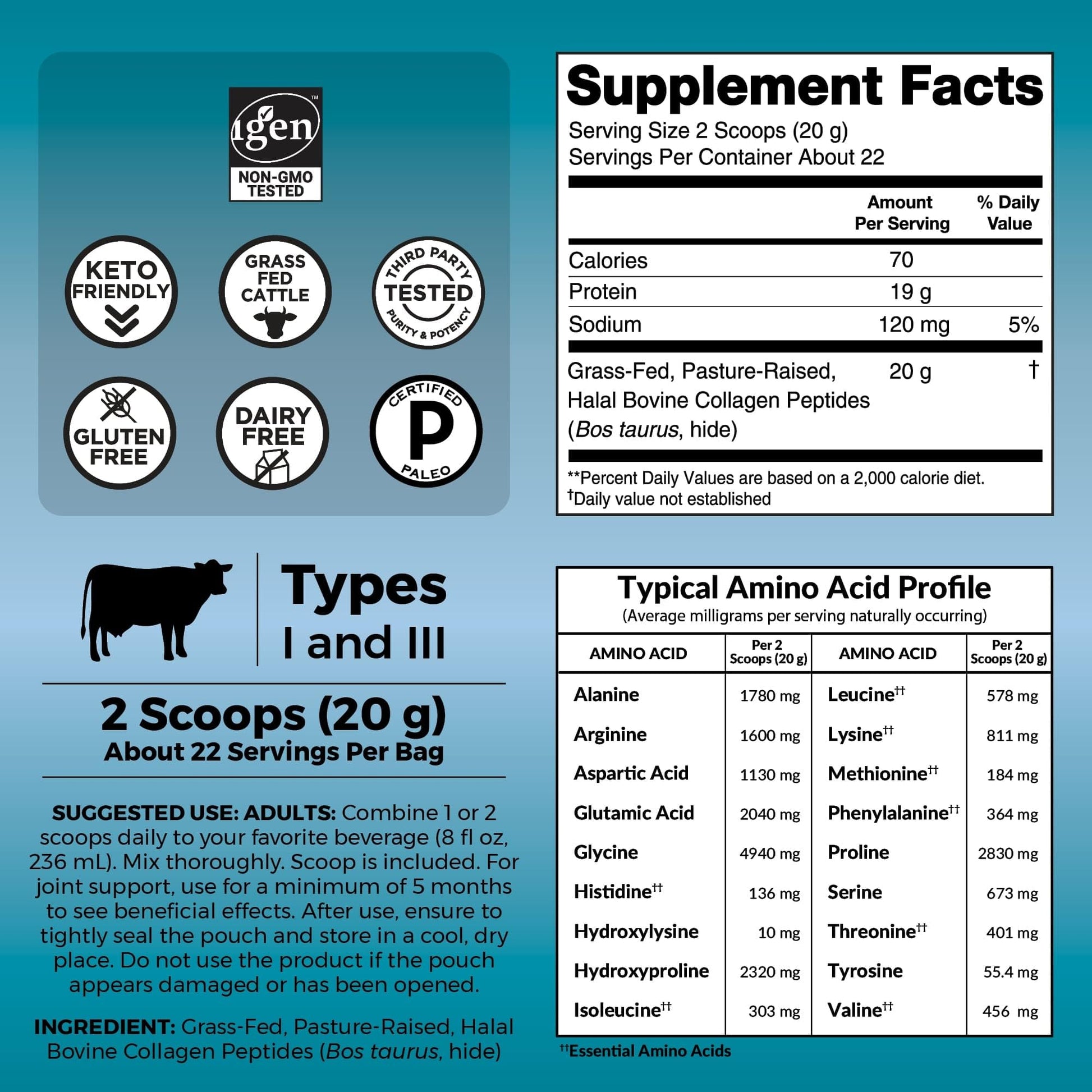 Viva Naturals Collagen Peptides Powder - Grass-Fed Hydrolyzed Bovine, Type I & III - 19 g Protein, Unflavored, Easy Dissolving - Joint, Skin, Hair & Nail Support - Paleo, Keto, Non-GMO - 1lb - Maple Wellness Supplements