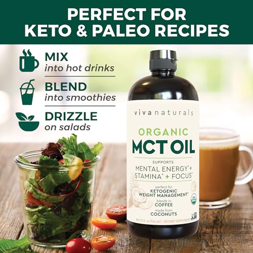 Viva Naturals Organic MCT Oil for Keto Coffee (32 fl oz) - Best MCT Oil Supplement - Maple Wellness Supplements