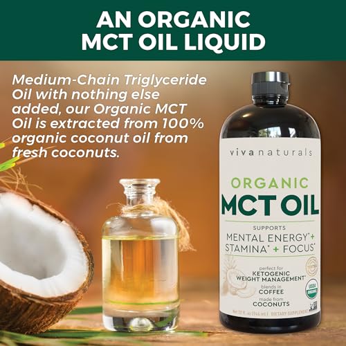 Viva Naturals Organic MCT Oil for Keto Coffee (32 fl oz) - Best MCT Oil Supplement - Maple Wellness Supplements