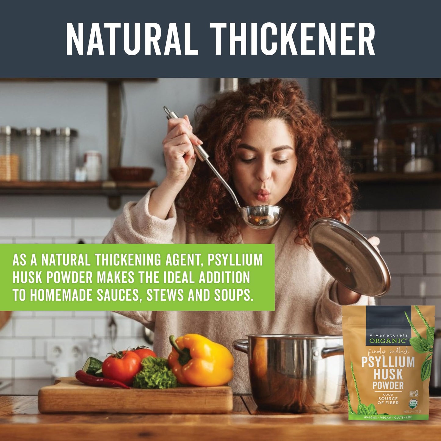 Viva Naturals Organic Psyllium Husk Powder, 24 oz – Finely Ground, Unflavored, Vegan, Keto, Paleo, Non-GMO Plant-Based Superfood, Good Source of Fiber for Gluten-Free Baking, Juices & Smoothies - Maple Wellness Supplements