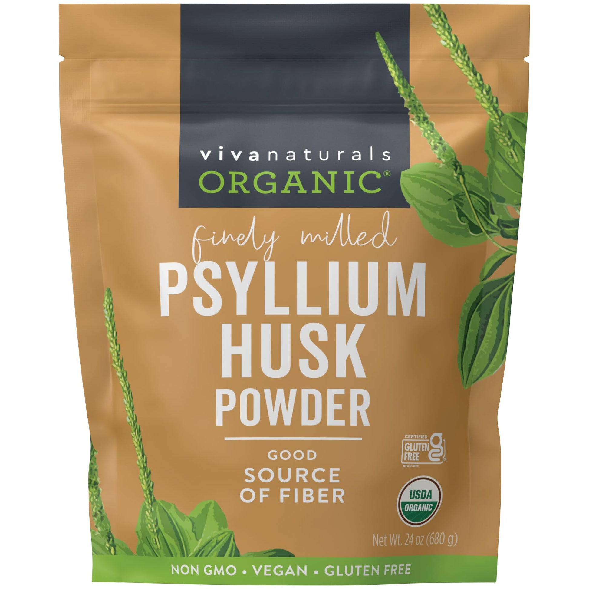 Viva Naturals Organic Psyllium Husk Powder, 24 oz – Finely Ground, Unflavored, Vegan, Keto, Paleo, Non-GMO Plant-Based Superfood, Good Source of Fiber for Gluten-Free Baking, Juices & Smoothies - Maple Wellness Supplements
