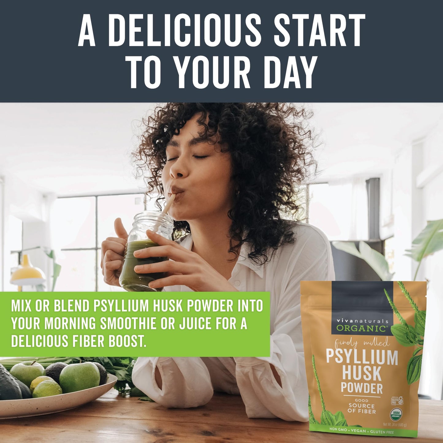 Viva Naturals Organic Psyllium Husk Powder, 24 oz – Finely Ground, Unflavored, Vegan, Keto, Paleo, Non-GMO Plant-Based Superfood, Good Source of Fiber for Gluten-Free Baking, Juices & Smoothies - Maple Wellness Supplements
