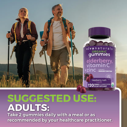 Viva Naturals Sambucus Elderberry Gummies for Adults - 150mg Black Elderberry Vitamin C and Zinc, 3-in-1 Daily Immune Support Gummies, Raspberry Rush Flavor - Maple Wellness Supplements