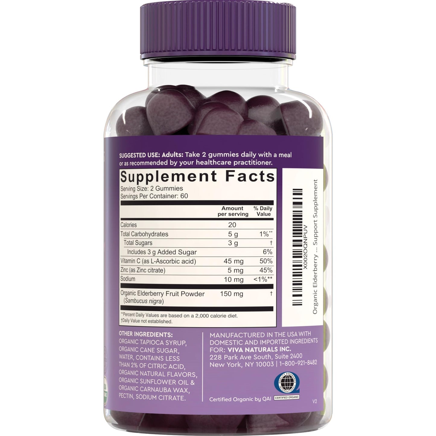 Viva Naturals Sambucus Elderberry Gummies for Adults - 150mg Black Elderberry Vitamin C and Zinc, 3-in-1 Daily Immune Support Gummies, Raspberry Rush Flavor - Maple Wellness Supplements