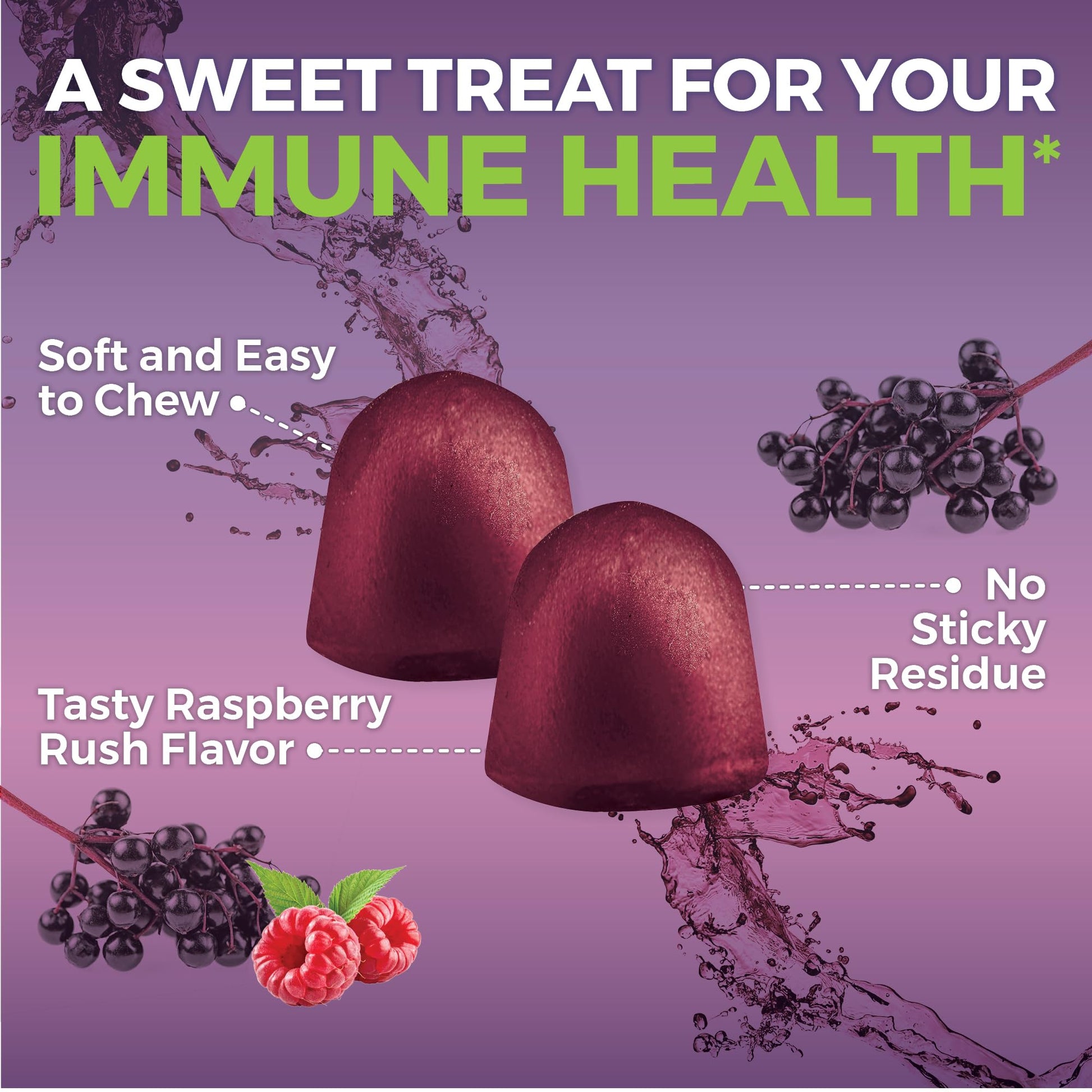 Viva Naturals Sambucus Elderberry Gummies for Adults - 150mg Black Elderberry Vitamin C and Zinc, 3-in-1 Daily Immune Support Gummies, Raspberry Rush Flavor - Maple Wellness Supplements
