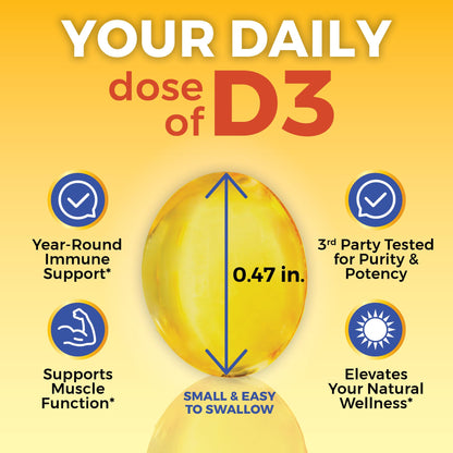 Viva Naturals Vitamin D3 5000 IU Softgels, 360 Count (125 mcg), Supports Bone & Immune Health, High Potency Vitamin D - Maple Wellness Supplements