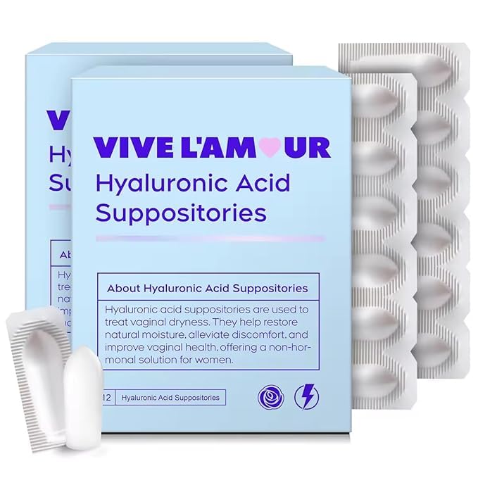 Vive L'Amour 15mg Hyaluronic Acid Vaginal Suppositories (2-Pack, 24 Count), Vaginal Moisturizer, Continuous Hydration, Relieves Vaginal Dryness, Restores Natural Softness & Elasticity, Vaginal Health - Maple Wellness Supplements