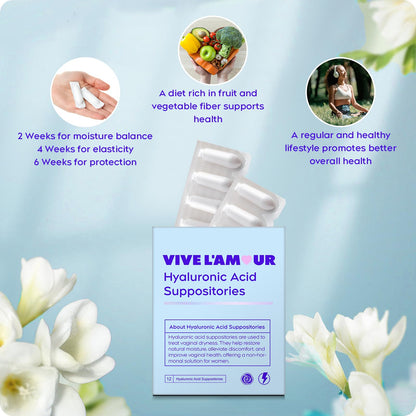 Vive L'Amour 15mg Hyaluronic Acid Vaginal Suppositories (2-Pack, 24 Count), Vaginal Moisturizer, Continuous Hydration, Relieves Vaginal Dryness, Restores Natural Softness & Elasticity, Vaginal Health - Maple Wellness Supplements