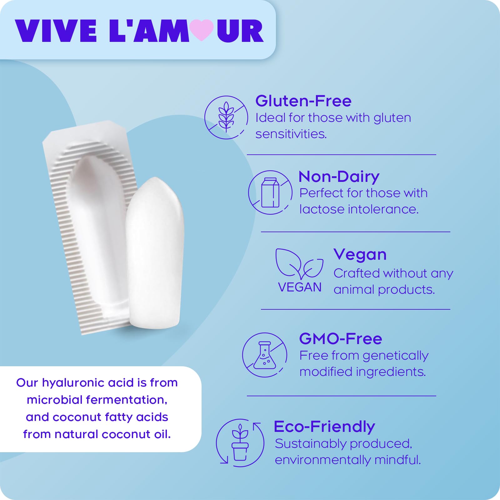 Vive L'Amour 15mg Hyaluronic Acid Vaginal Suppositories (2-Pack, 24 Count), Vaginal Moisturizer, Continuous Hydration, Relieves Vaginal Dryness, Restores Natural Softness & Elasticity, Vaginal Health - Maple Wellness Supplements