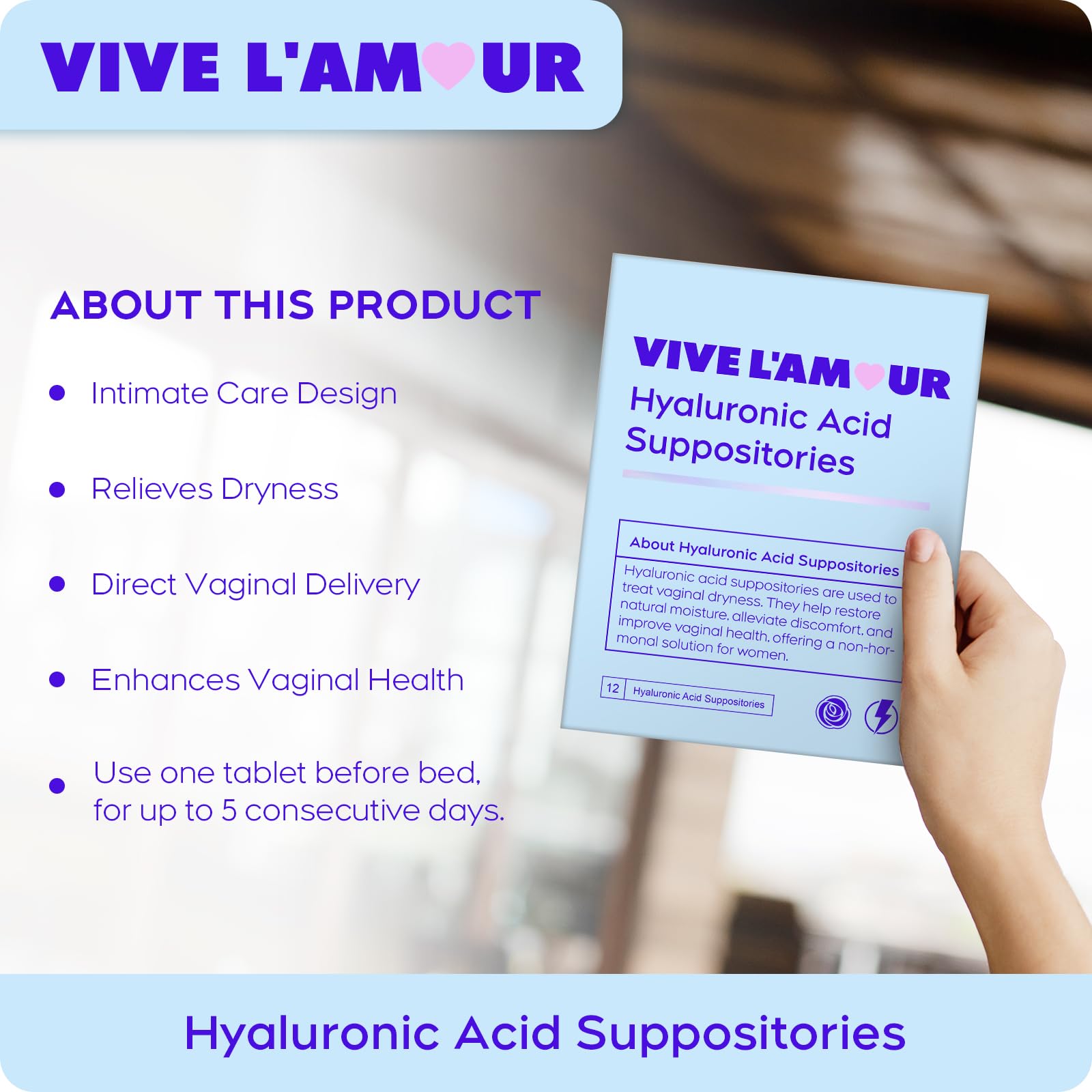 Vive L'Amour 15mg Hyaluronic Acid Vaginal Suppositories (2-Pack, 24 Count), Vaginal Moisturizer, Continuous Hydration, Relieves Vaginal Dryness, Restores Natural Softness & Elasticity, Vaginal Health - Maple Wellness Supplements