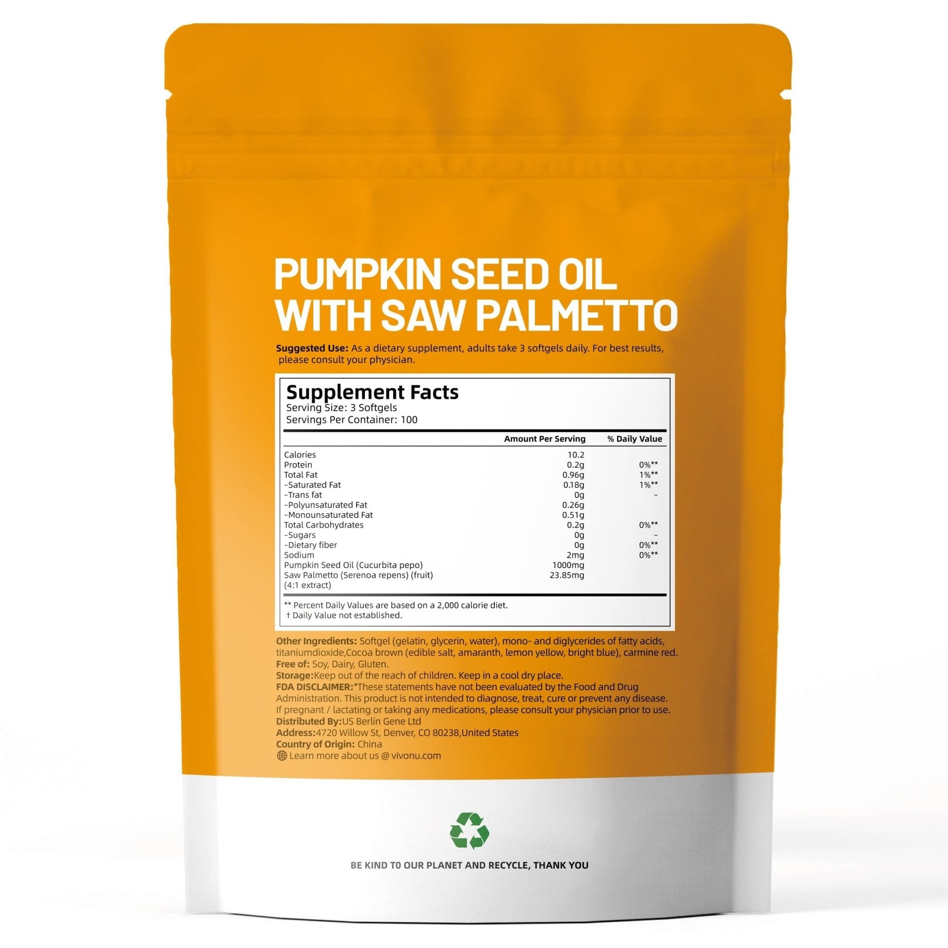 VivoNu Pumpkin Seed Oil with Saw Palmetto Capsules | Cold Pressed, Pure Virgin Oil, Essential Fatty Acids & Phytosterols | 300 SoftgelsSupports Hair, Urinary - Maple Wellness Supplements