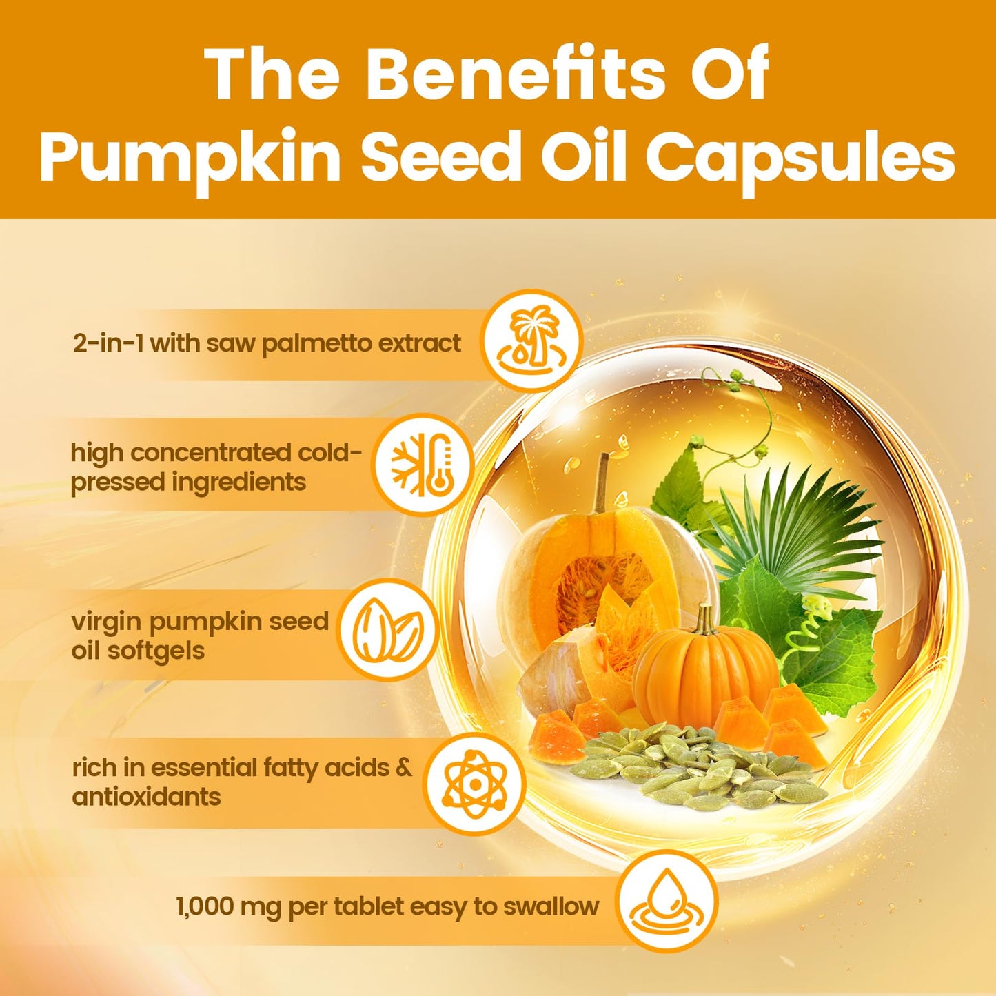 VivoNu Pumpkin Seed Oil with Saw Palmetto Capsules | Cold Pressed, Pure Virgin Oil, Essential Fatty Acids & Phytosterols | 300 SoftgelsSupports Hair, Urinary - Maple Wellness Supplements