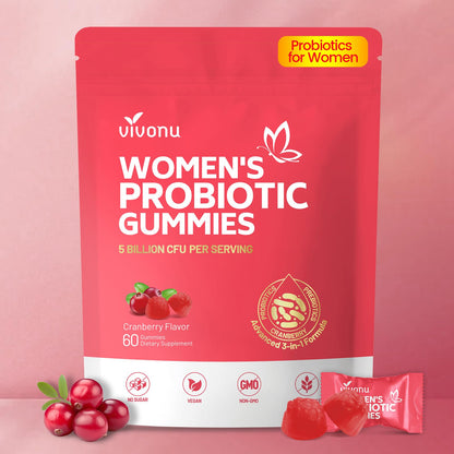 VivoNu Viginal Probiotics for Women, Women Probiotic Gummies, Feminine Balance Gummies, Prebiotic Gummy, Cranberry Probiotics for Woman Vaginigal Health, Yeast Ph Balance| 60 Gummies - Maple Wellness Supplements