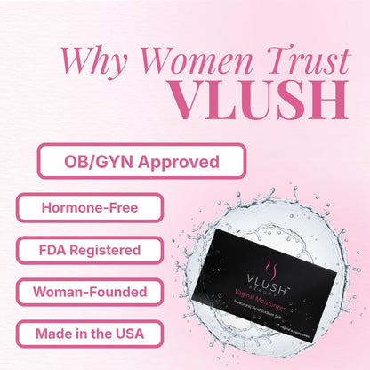 VLUSH Vaginal Moisturizer: Hormone-Free Hyaluronic Acid Suppositories for Dryness & Intimate Comfort – Clean Support for Menopause & Perimenopause (10pk) - Maple Wellness Supplements