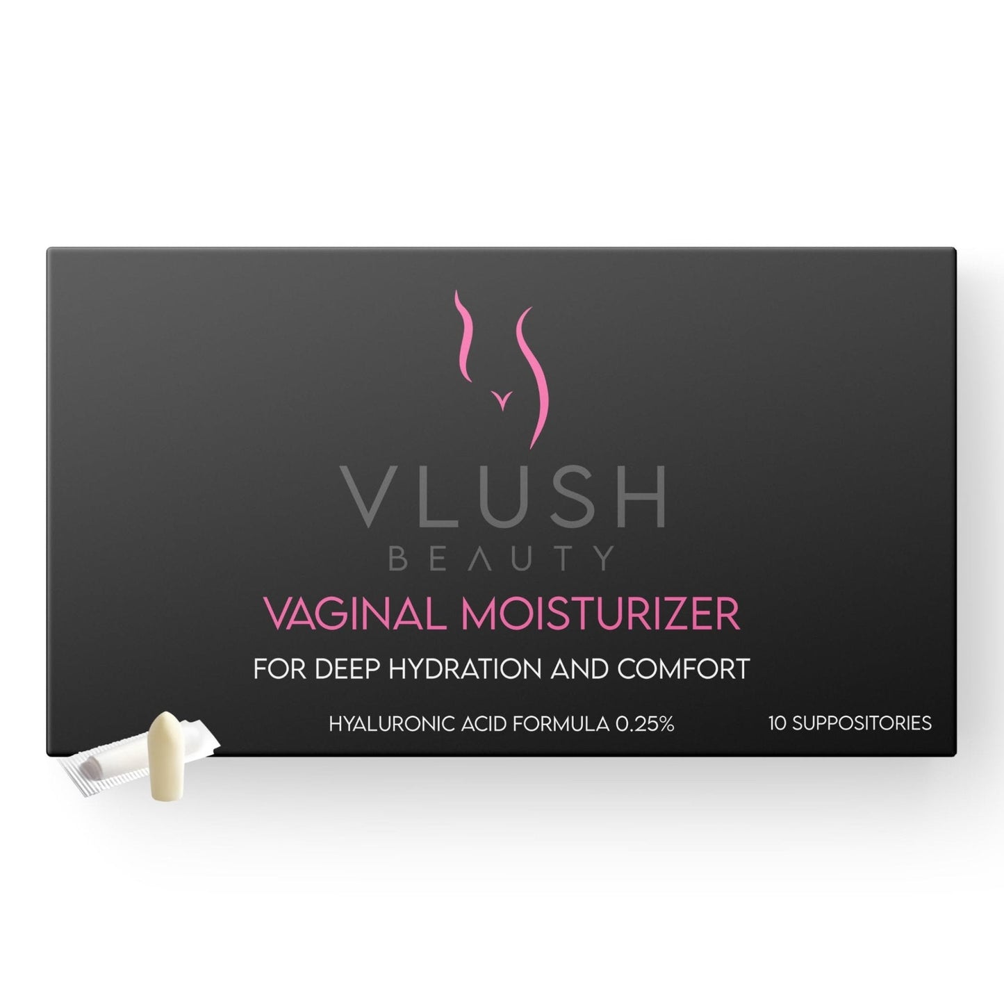 VLUSH Vaginal Moisturizer Suppositories - Deep Hydration with Hyaluronic Acid for Vaginal Dryness, Menopause Support & Daily Comfort, Made in FDA Registered Facility - Hormone-Free (10 Count) - Maple Wellness Supplements