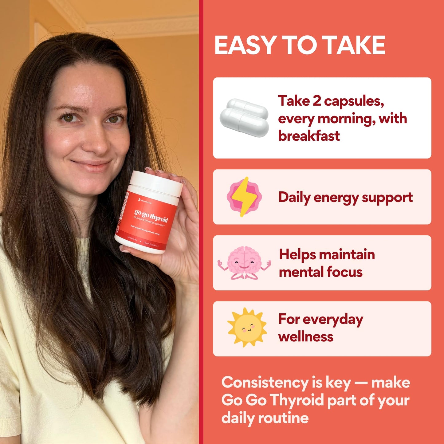 VoomVaya Go Go Thyroid - Thyroid Support for Women 30+ - Female-Focused Hormonal Balance & Thyroid Supplement with Iodine, Selenium & L Tyrosine - 3rd Party Tested - 60 Capsules - Maple Wellness Supplements