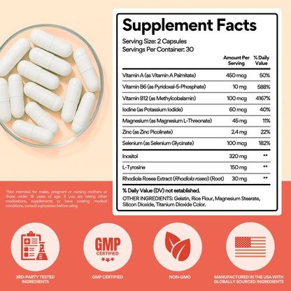 VoomVaya Go Go Thyroid - Thyroid Support for Women 30+ - Female-Focused Hormonal Balance & Thyroid Supplement with Iodine, Selenium & L Tyrosine - 3rd Party Tested - 60 Capsules - Maple Wellness Supplements