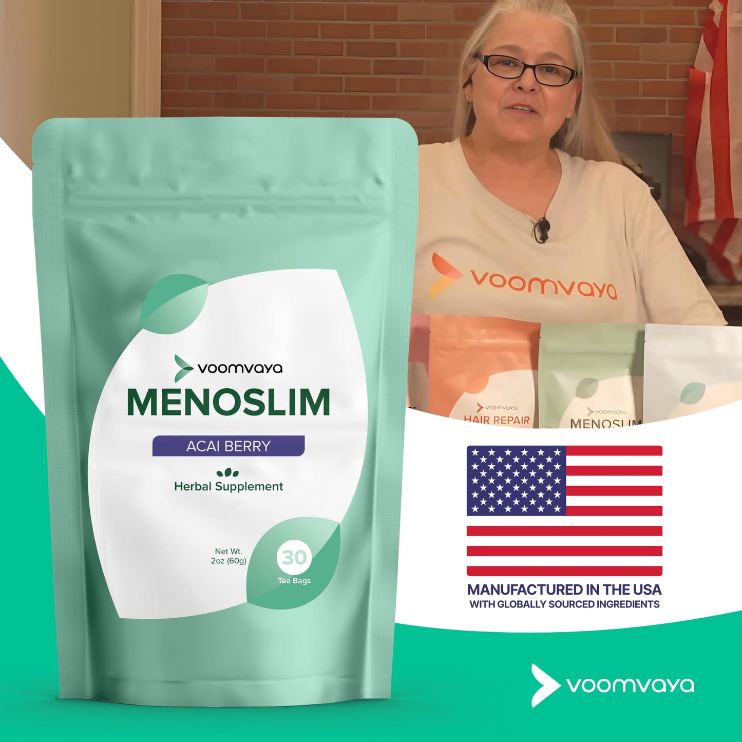 VoomVaya MenoSlim Tea – Menopause & Perimenopause Supplement for Women – Supports Healthy Metabolism & Overall Wellness – Acai Berry Flavor – 30 Tea Bags - Maple Wellness Supplements