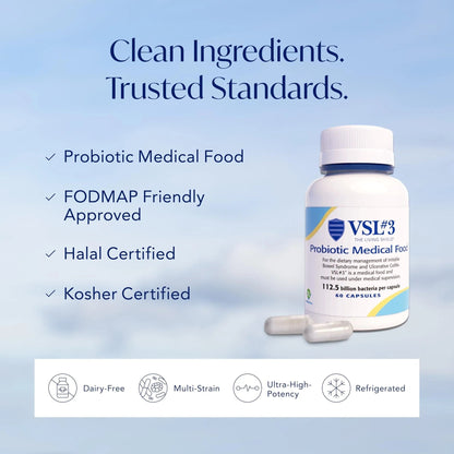 VSL3® Probiotics for Digestive Health, IBS & UC Symptoms - 112.5B CFUs, High-Potency, Multi-Strain, Live, Refrigerated Probiotic, Medical Food for Gut Health Support in Men & Women, 60 Capsules - Maple Wellness Supplements