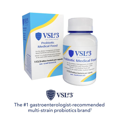 VSL3® Probiotics for Digestive Health, IBS & UC Symptoms - 112.5B CFUs, High-Potency, Multi-Strain, Live, Refrigerated Probiotic, Medical Food for Gut Health Support in Men & Women, 60 Capsules - Maple Wellness Supplements
