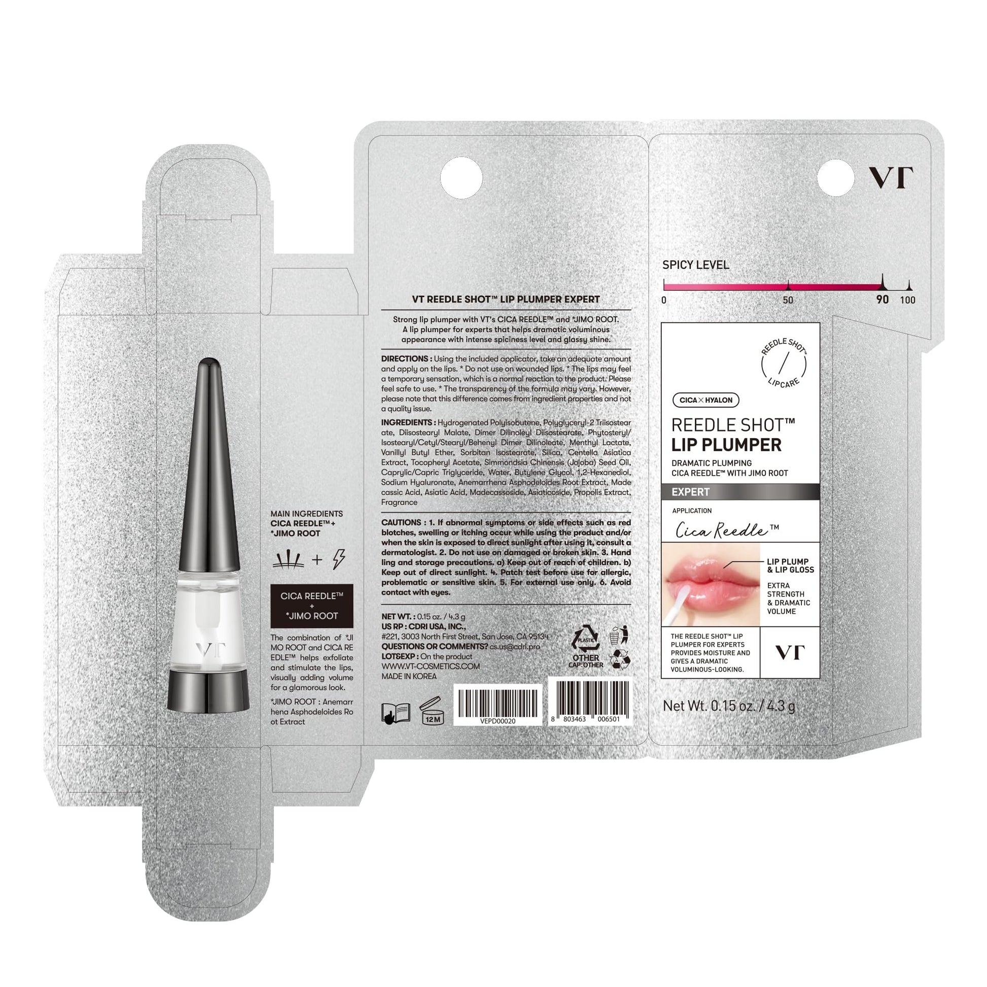 VTCOSMETICS Reedle Shot Lip Plumper, 0.15 oz (4.3 g), Moisturizing, Transparent, Lip Gloss, Fragrance-free, Korean Cosmetics (Expert) - Maple Wellness Supplements