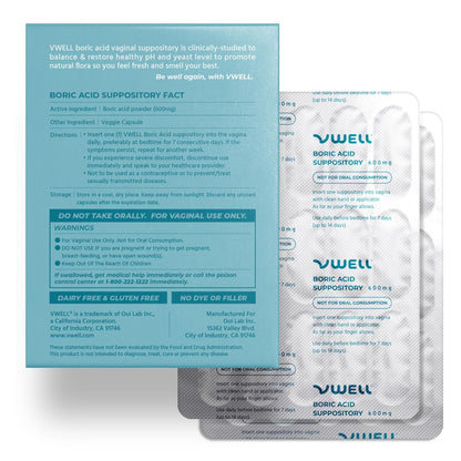 VWELL Boric Acid Vaginal Suppositories - Homeopathic Solution Maintains and Balances Healthy Vaginal pH & Microbiome Intimacy - Doctors Recommended (One Size, 30, Count) - Maple Wellness Supplements