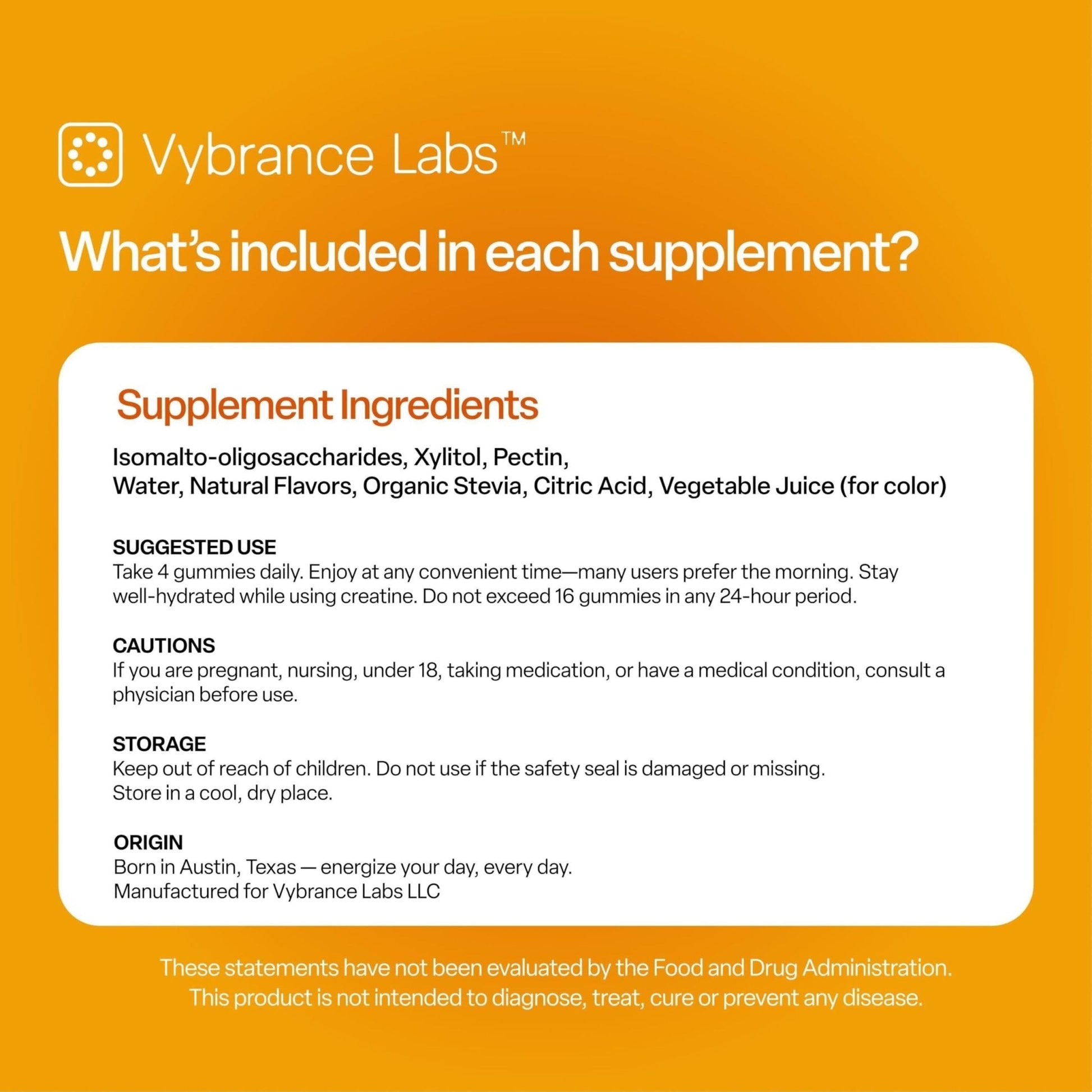 VYBRANCE LABS Creapure Creatine Gummies 5g + Taurine & B12 - Sugar-Free, Vegan, Gluten-Free - Citrus Mango - 120 Count (30 Servings) for Strength, Energy & Focus - Maple Wellness Supplements