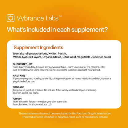 VYBRANCE LABS Creapure Creatine Gummies 5g + Taurine & B12 - Sugar-Free, Vegan, Gluten-Free - Citrus Mango - 120 Count (30 Servings) for Strength, Energy & Focus - Maple Wellness Supplements