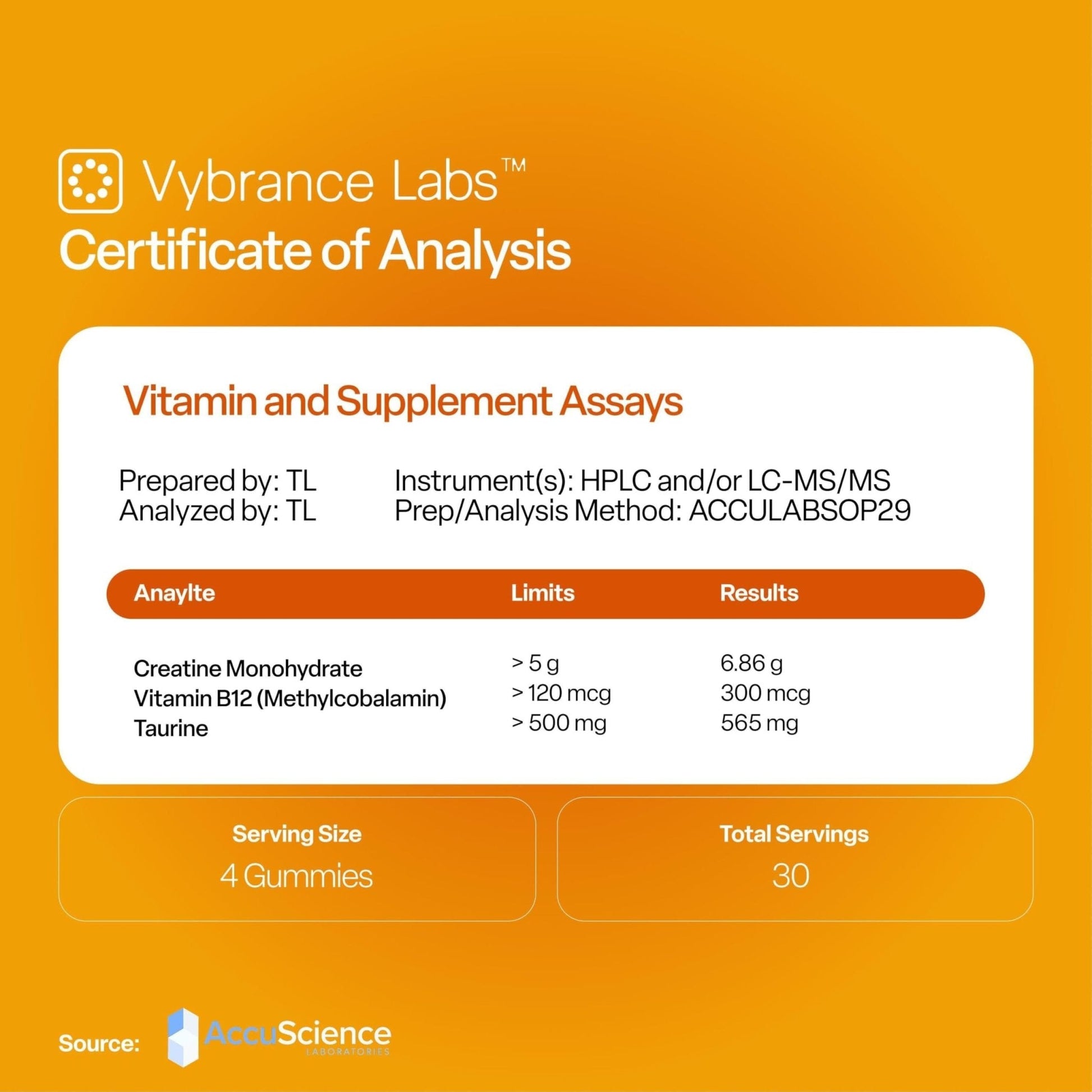 VYBRANCE LABS Creapure Creatine Gummies 5g + Taurine & B12 - Sugar-Free, Vegan, Gluten-Free - Citrus Mango - 120 Count (30 Servings) for Strength, Energy & Focus - Maple Wellness Supplements