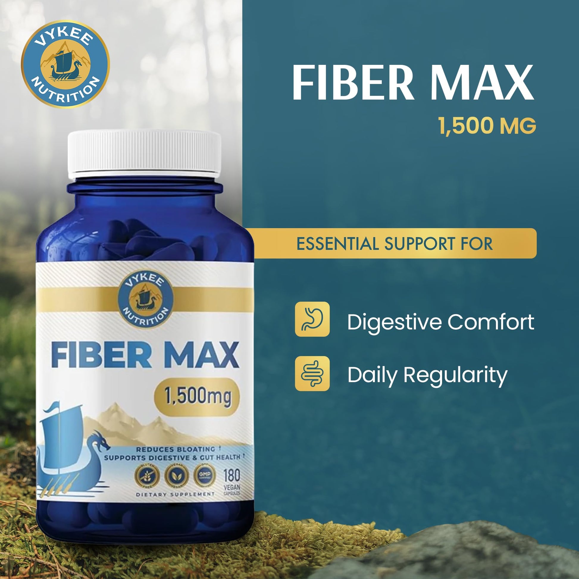 Vykee Nutrition Advanced Fiber Complex – Psyllium Husk, Aloe Vera, Chia & Flax Seed | Vegan, Non-GMO | Supports Digestive Health, Regularity & Gut Wellness | 180 Capsules - Maple Wellness Supplements