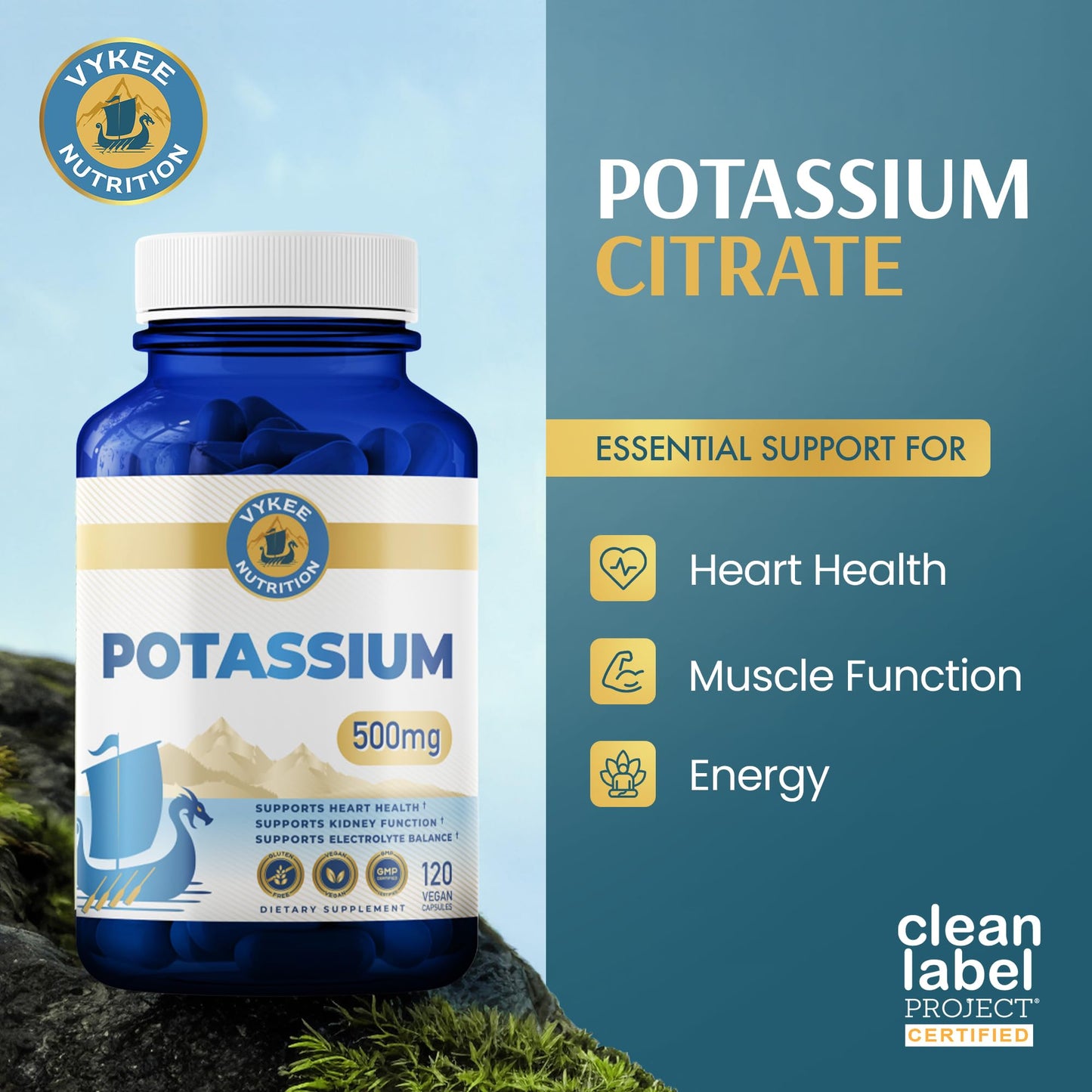 Vykee Nutrition Potassium Citrate Capsules - Supplements for Electrolyte Balance, Muscle & Heart Health - Vegan, Non-GMO, - Maple Wellness Supplements